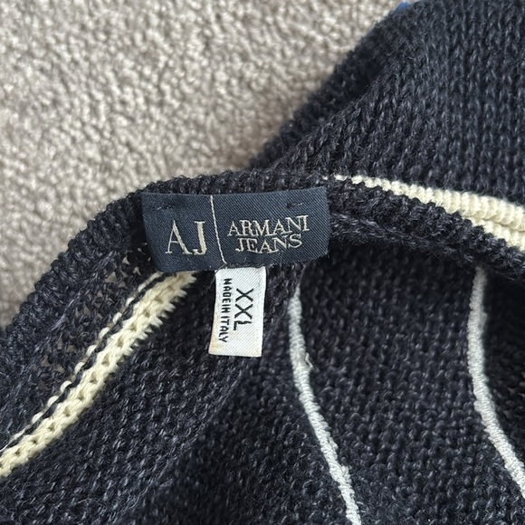 Armani Jeans Navy black contrast Futuristic Linen Mesh long sleeve Sweater XXL - Picture 9 of 15